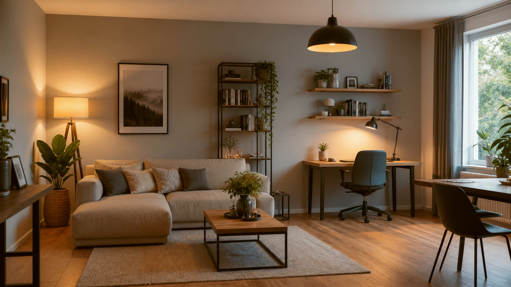 Wohnzimmer mit warmem LED-Licht